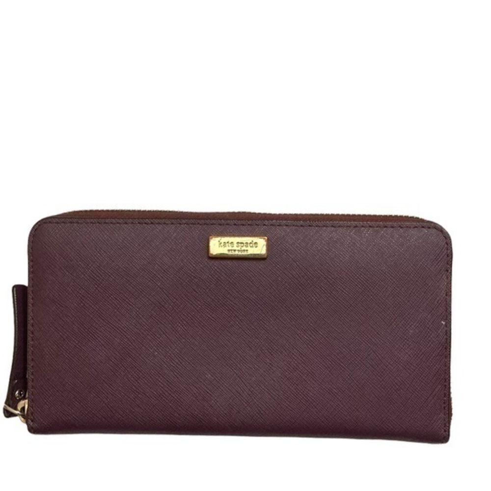 Kate spade burgundy maroon saffiano leather clutch zipper accordion wallet
